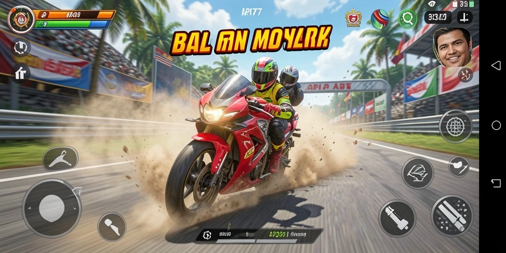 Gameplay mendebarkan dari balapan motor di API77.