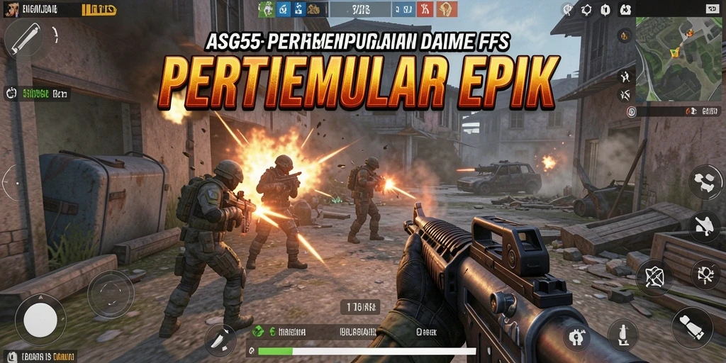 Tangkapan layar utama ASG55 menampilkan aksi seru dalam pertempuran FPS.