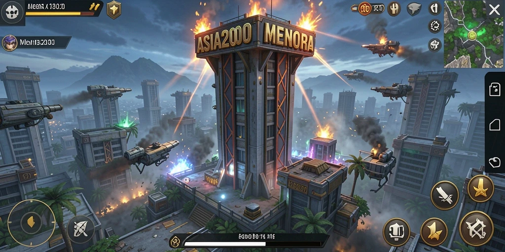 Screenshot utama gameplay Tower Defense ASIA200 yang mendebarkan.