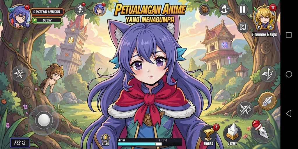 Tampilan gameplay F32 yang menampilkan aksi karakter Anime.