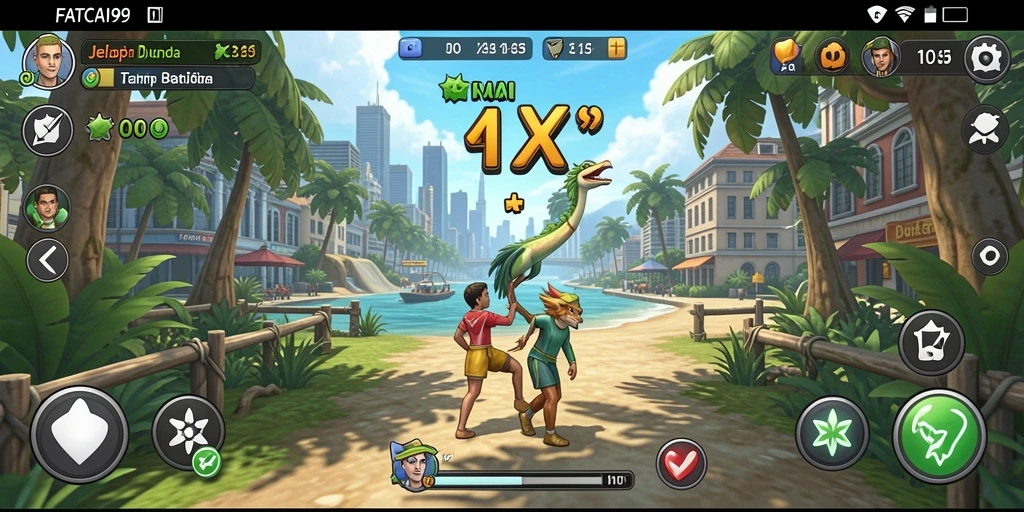 Screenshot menunjukkan gameplay epik dalam dunia terbuka.