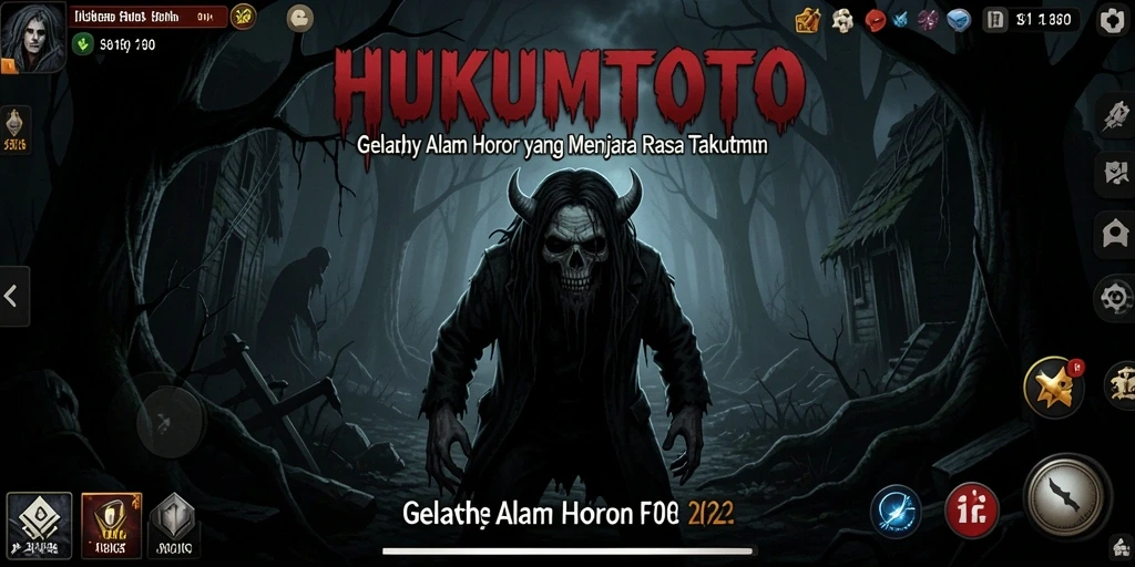 Tampilan gameplay menegangkan di HUKUMTOTO yang penuh kegelapan.