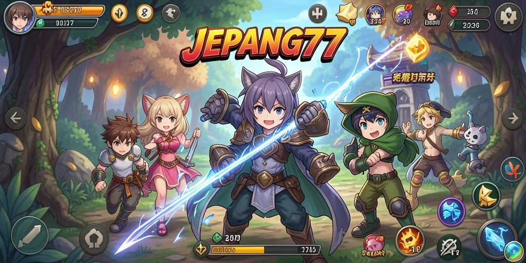 Tampilan gameplay menarik dari JEPANG77 yang penuh warna.