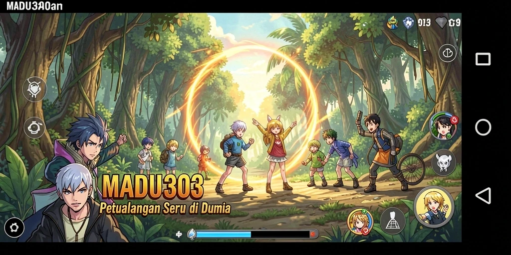 Tangkapan layar gameplay MADU303 dengan karakter anime menarik.