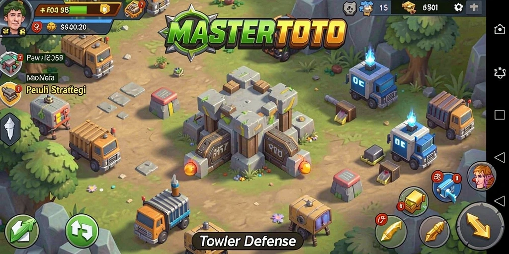 Tampilan gameplay menegangkan MASTERTOTO di level Tower Defense.