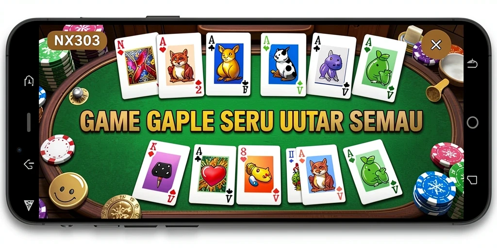Screenshot NX303 menunjukkan pemain menikmati permainan Gaple yang seru.