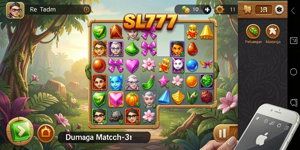 Tangkapan layar gameplay SL777 yang menampilkan aksi seru mencocokkan item.