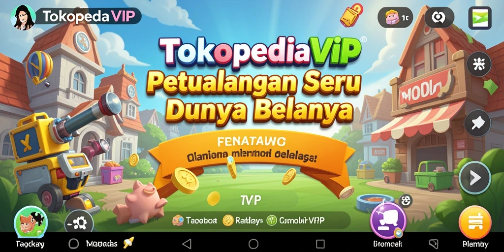 Screenshot utama menunjukkan gameplay petualangan seru dalam berbelanja.