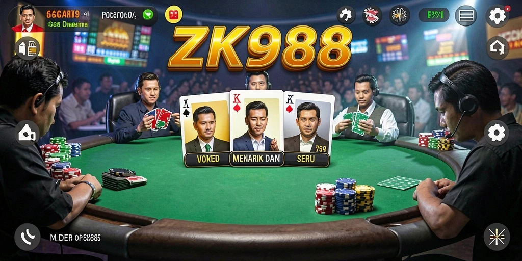 Tampilan gameplay Poker di ZK988 yang menarik dan interaktif.